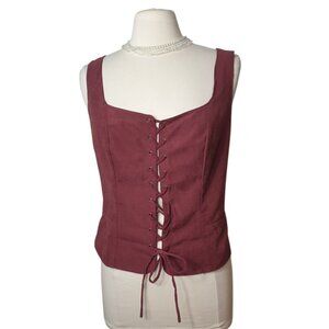 Scarlet Darkness Womens Lace-Up Corset  XL Burgundy Suede Sleeveless Gothic Styl